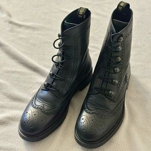 Auth Christian Dior leather combat boots